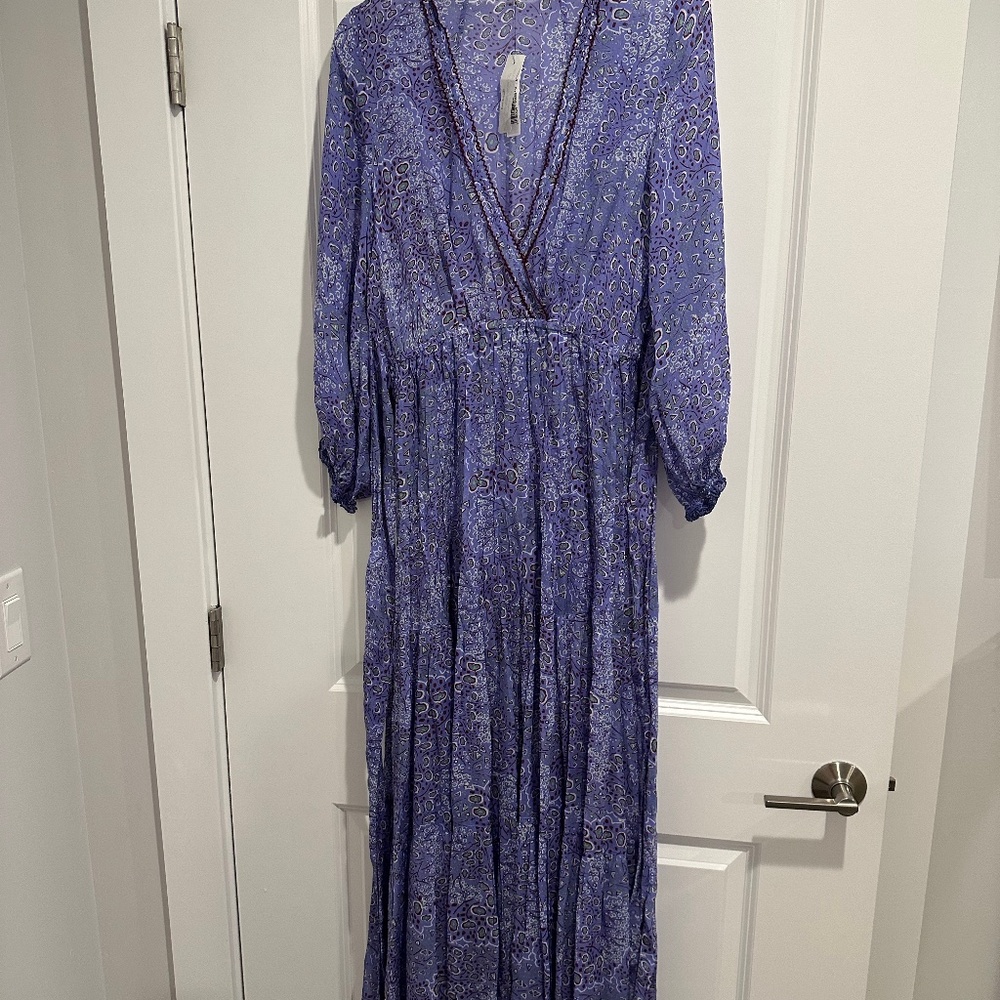 NWT Poupette St Barth Emily Tiered Maxi Dress Blue Nenufar Size Large